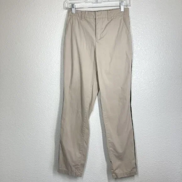 Zadig & Voltaire Pants Womens 36 Beige Tuxedo Stripe Gold Trim Casual Cotton - Picture 2 of 9